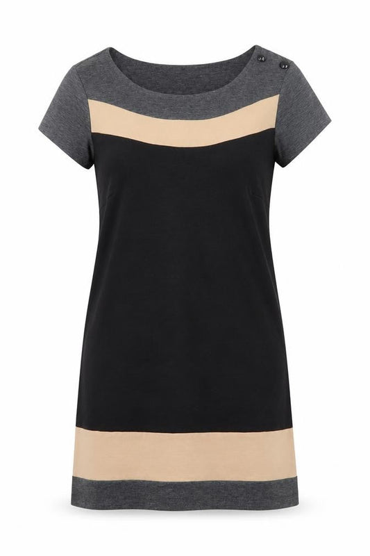 BHS Womens Black Colourblock Polyester Shirt Dress Size 10 Round Neck Button