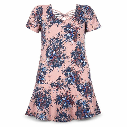Next Womens Pink Floral Polyester T-Shirt Dress Size 10 Round Neck Pullover