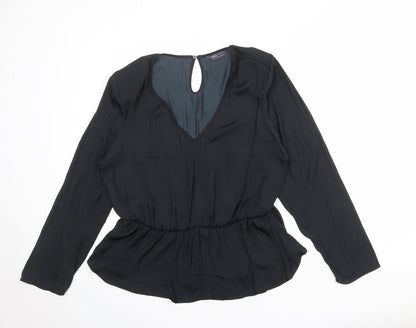 Marks & Spencer Womens Black Polyester Basic Blouse Size 10 V-Neck