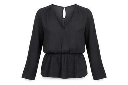 Marks & Spencer Womens Black Polyester Basic Blouse Size 10 V-Neck