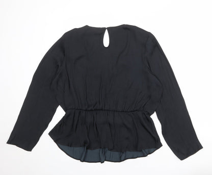 Marks & Spencer Womens Black Polyester Basic Blouse Size 10 V-Neck