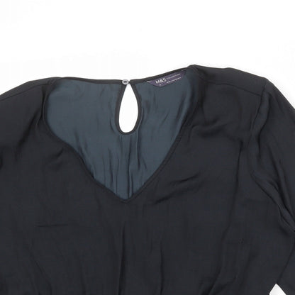 Marks & Spencer Womens Black Polyester Basic Blouse Size 10 V-Neck