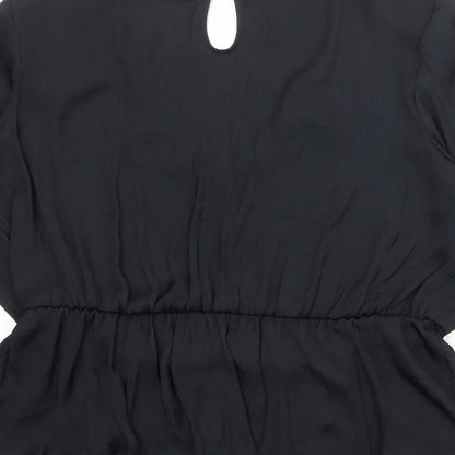 Marks & Spencer Womens Black Polyester Basic Blouse Size 10 V-Neck