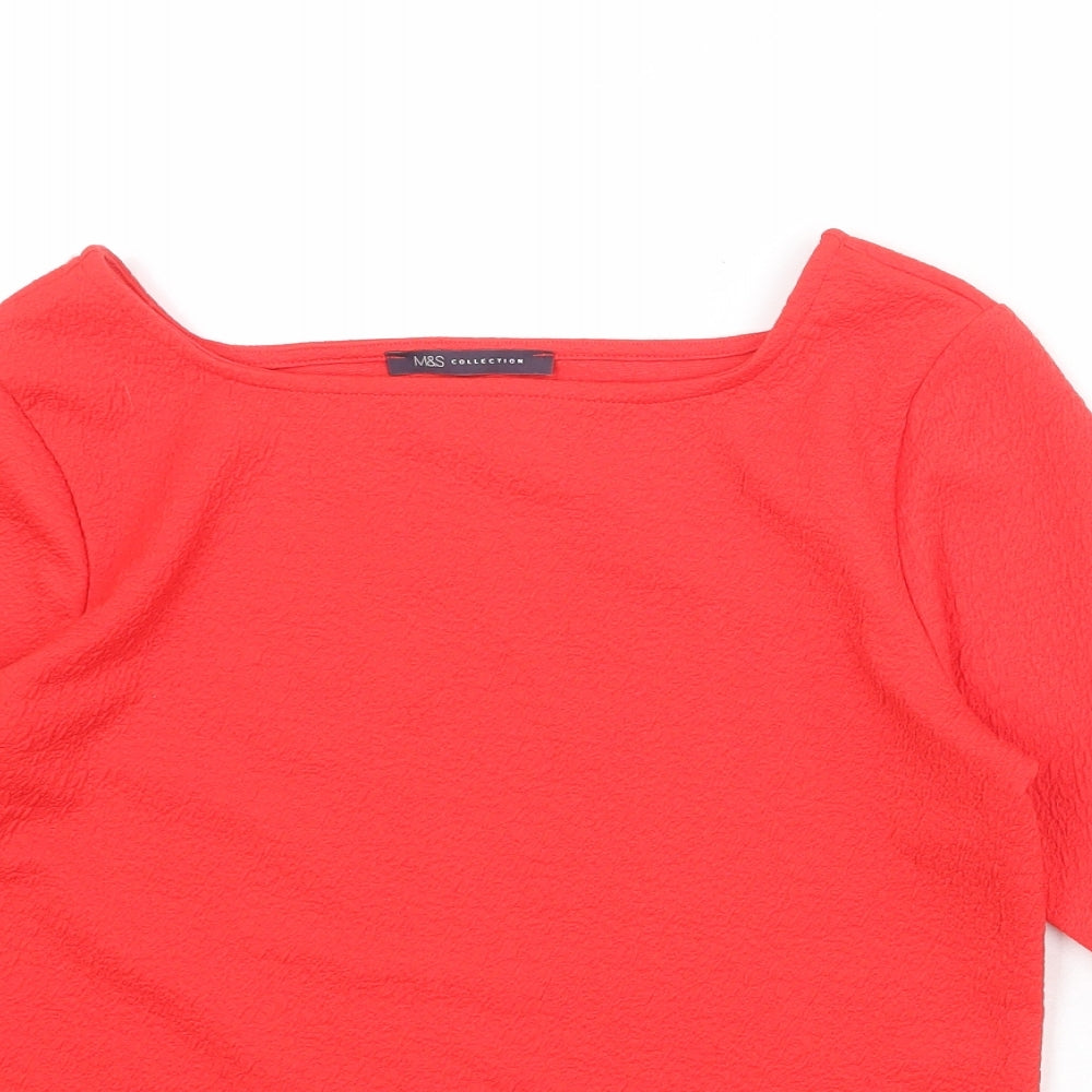 Marks and Spencer Womens Red Polyester Basic T-Shirt Size 12 Square Neck