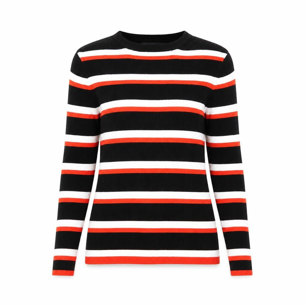 Marks & Spencer Womens Multicoloured Round Neck Striped Viscose Pullover Jumper Size 10 - Ribbed