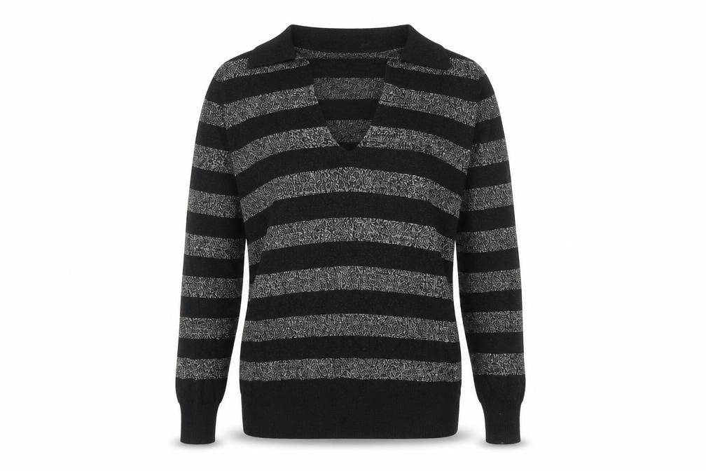 Marks & Spencer Womens Black Collared Striped Viscose Pullover Jumper Size S