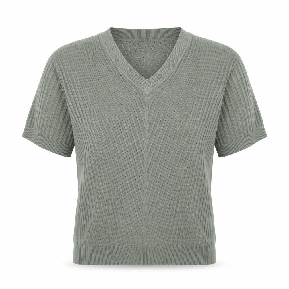 Marks & Spencer Womens Green Viscose Basic T-Shirt Size S V-Neck