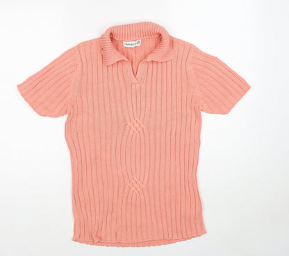 Jumper Womens Pink Collared Cotton Pullover Jumper Size S - Ribbed