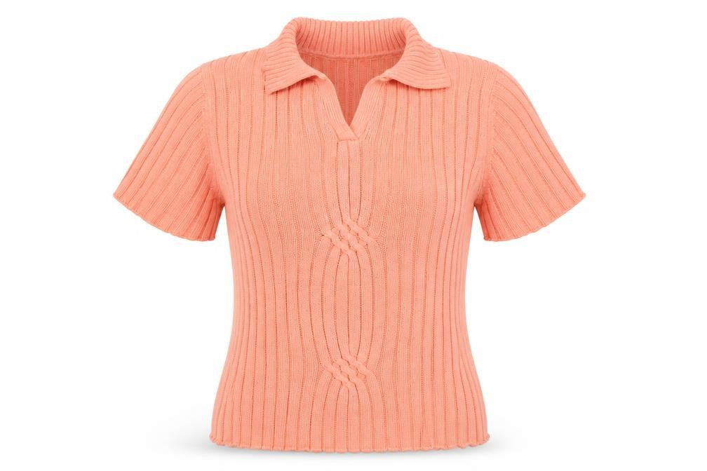 Jumper Womens Pink Collared Cotton Pullover Jumper Size S - Ribbed