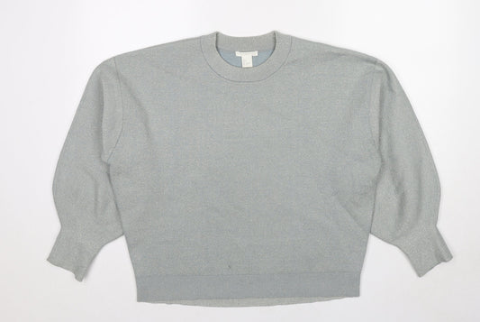H&M Womens Grey Round Neck Viscose Pullover Jumper Size S