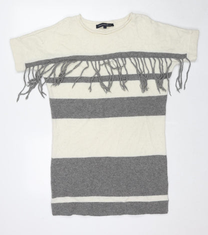 Additional front view of French Connection women’s ivory round neck striped wool jumper, size S