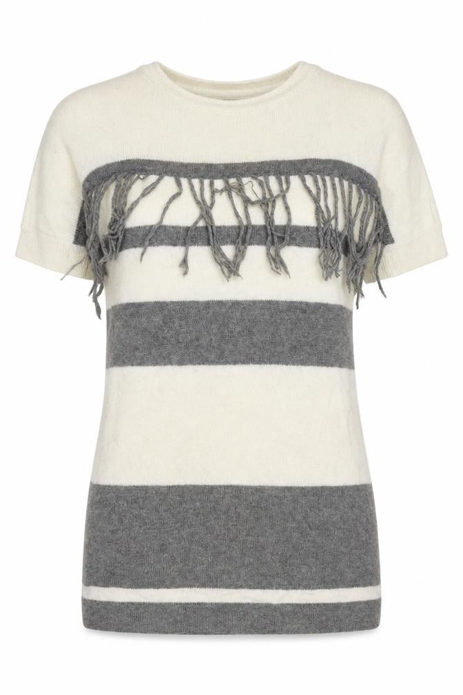 French Connection Womens Ivory Round Neck Striped Wool Pullover Jumper Size S