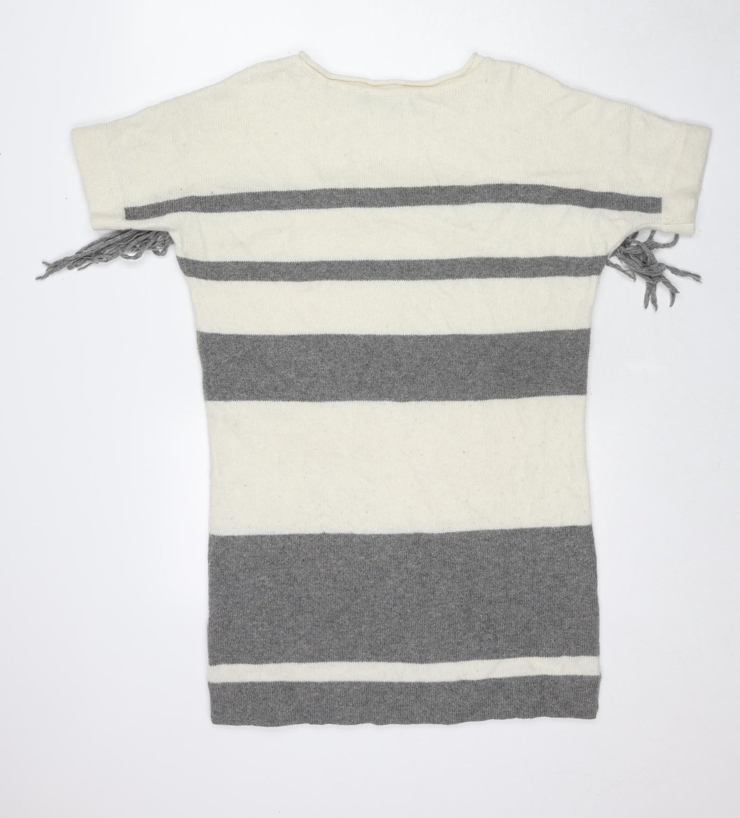French Connection Womens Ivory Round Neck Striped Wool Pullover Jumper Size S