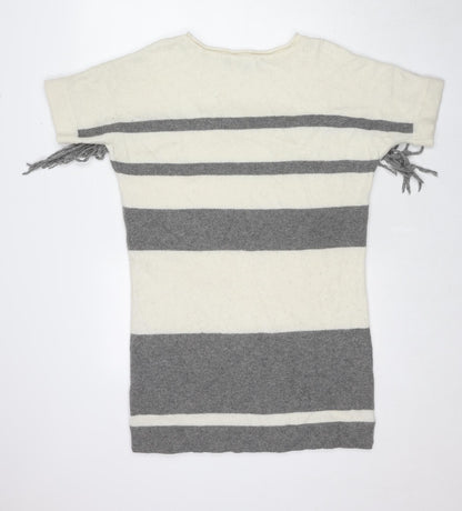 Back view of French Connection women’s ivory round neck striped wool jumper, size S