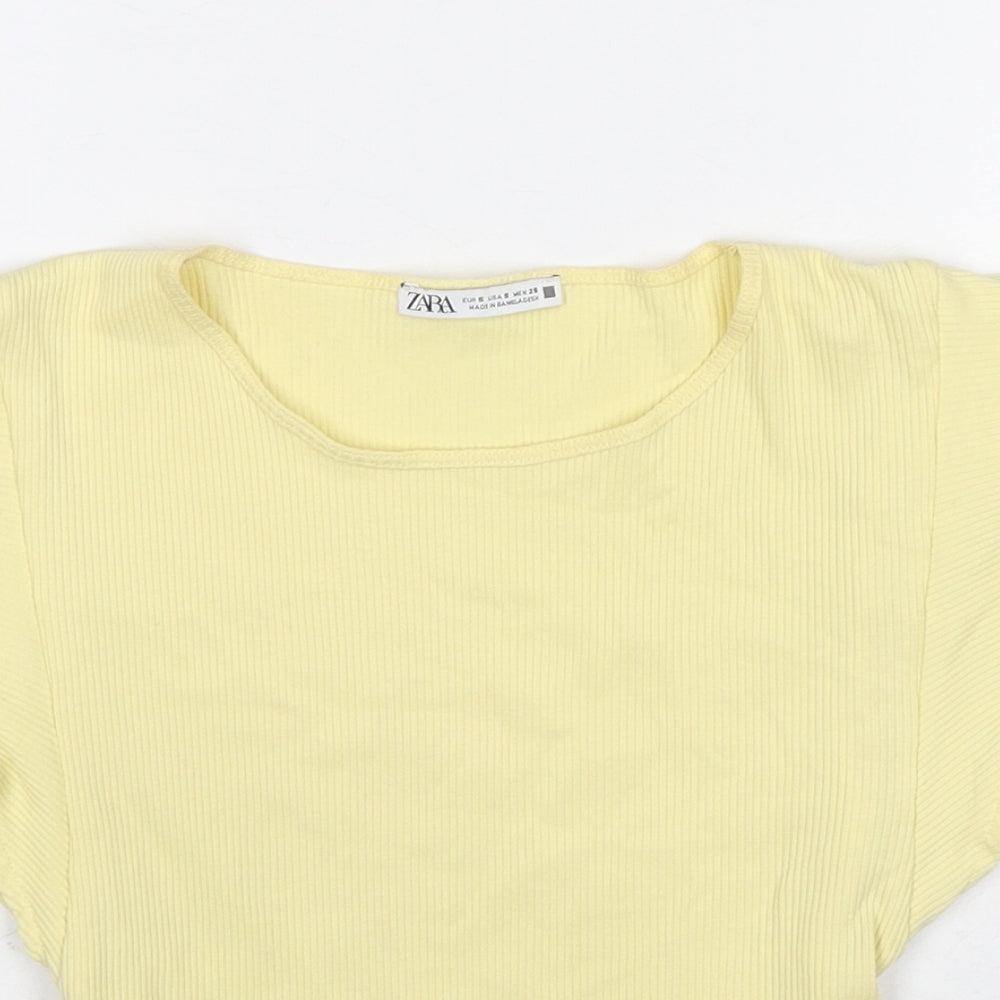 Zara Womens Yellow Cotton Basic Tank Size S Round Neck