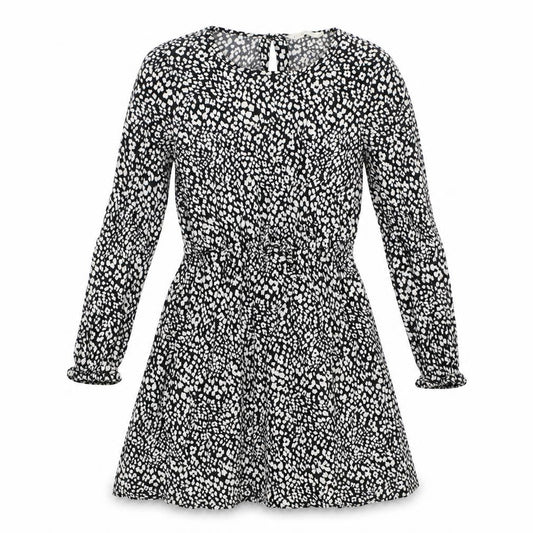 Mango Girls Black Animal Print Viscose Fit & Flare Size 10 Years Boat Neck Button