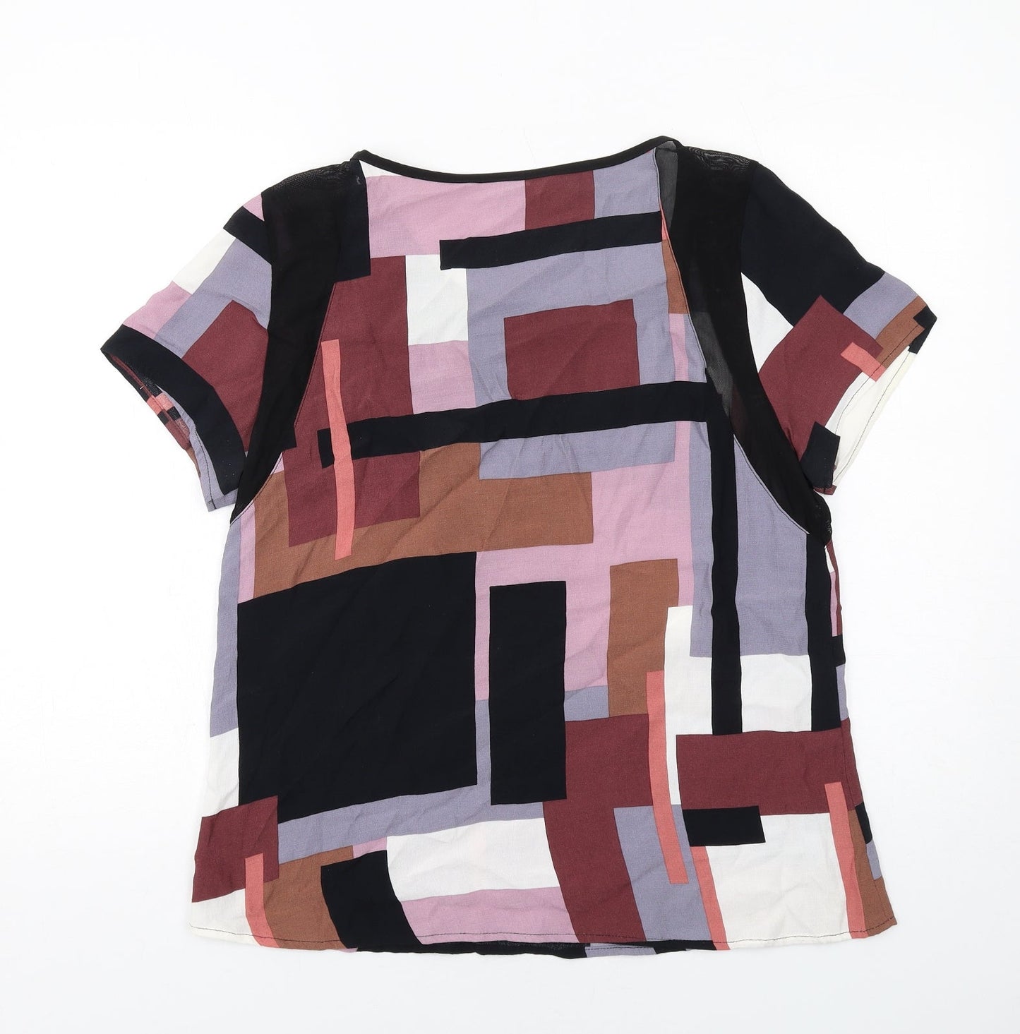 Infront Womens Multicoloured Geometric Viscose Basic T-Shirt Size M Round Neck
