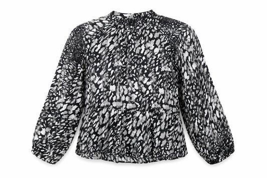 River Island Womens Black Geometric Polyester Basic Blouse Size 16 Mock Neck