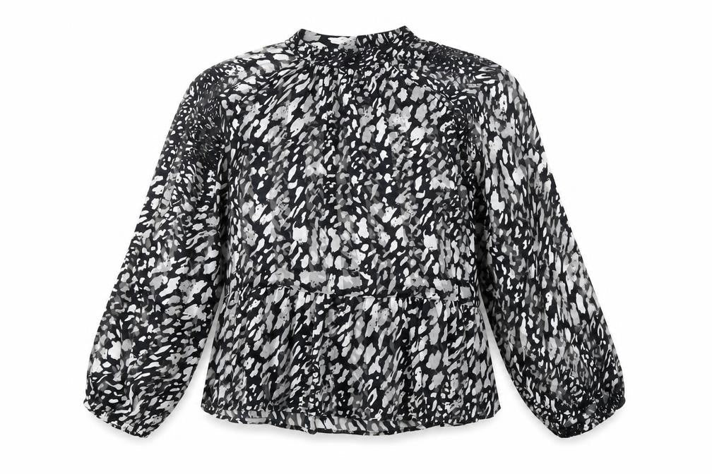 River Island Womens Black Geometric Polyester Basic Blouse Size 16 Mock Neck