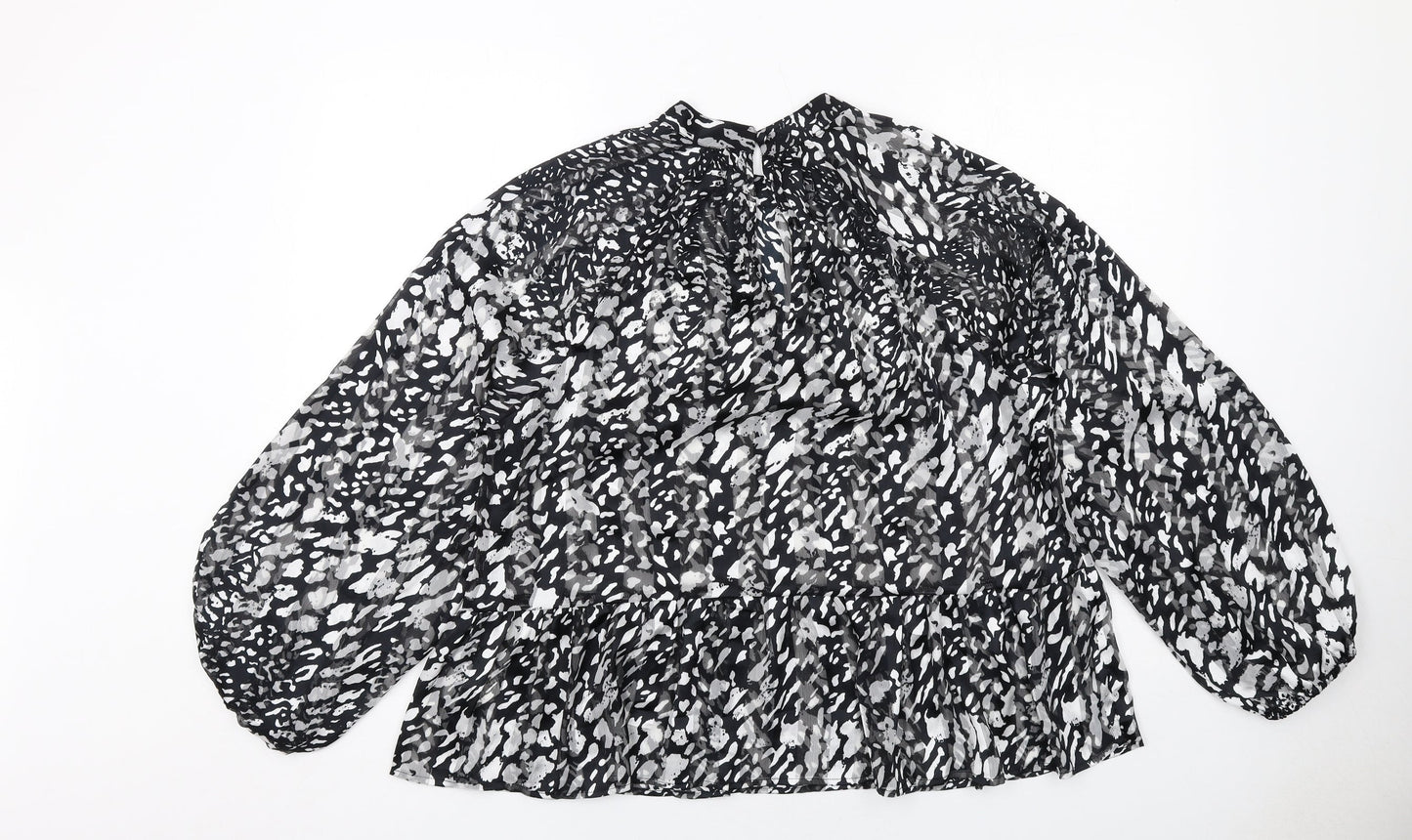 River Island Womens Black Geometric Polyester Basic Blouse Size 16 Mock Neck