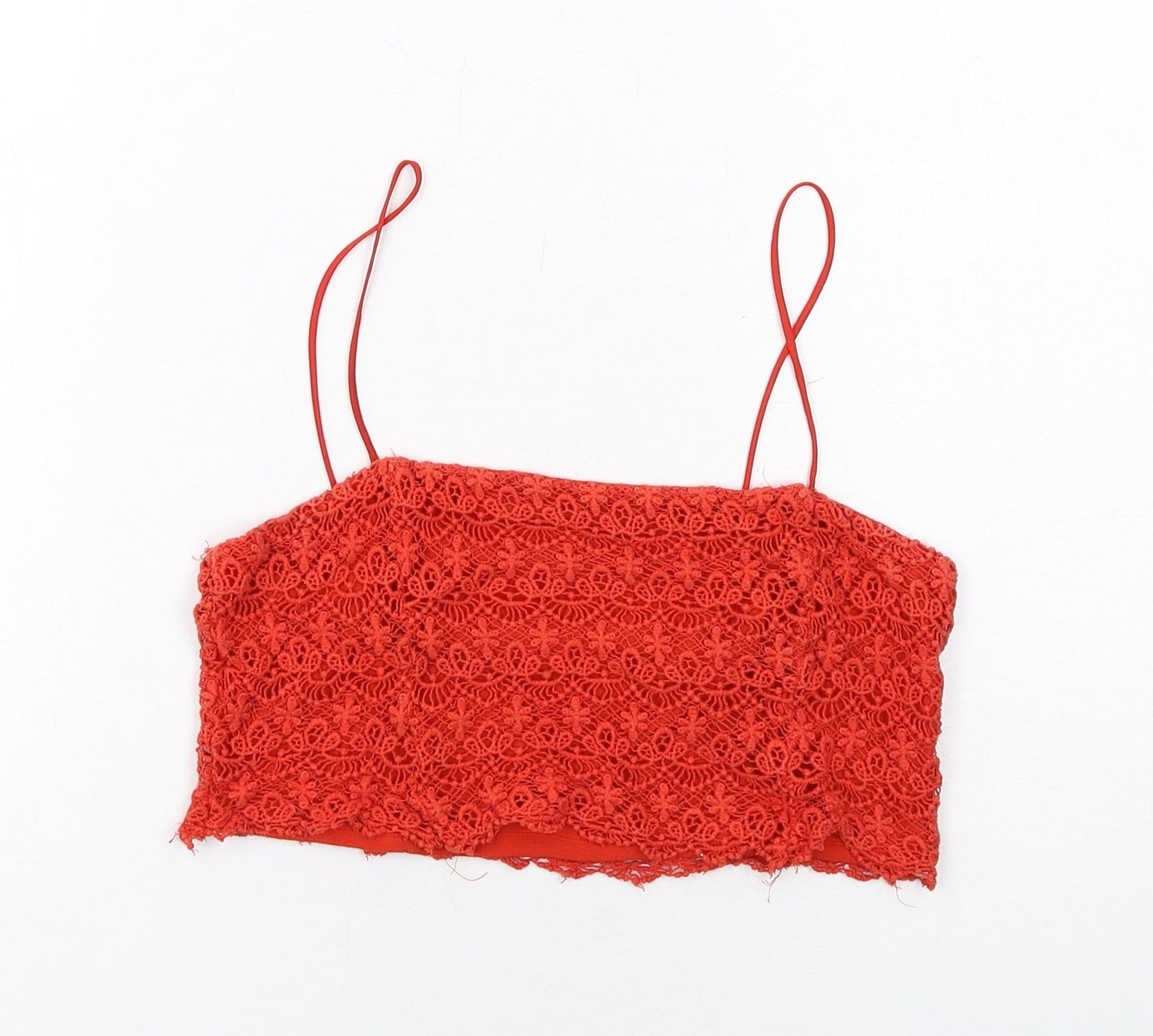 Zara Womens Red Cotton Cropped Tank Size S Square Neck