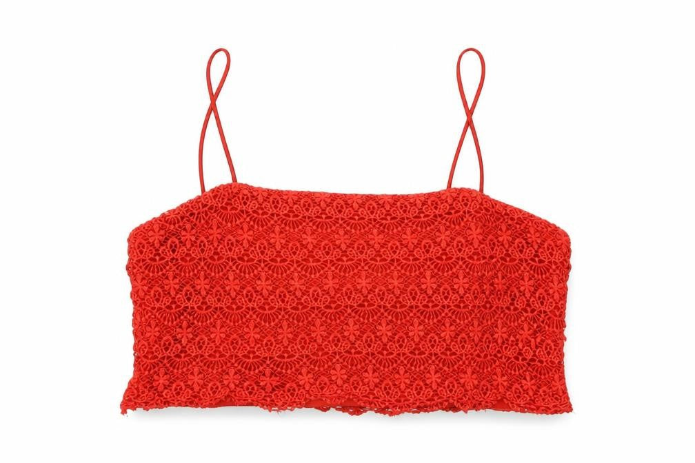 Zara Womens Red Cotton Cropped Tank Size S Square Neck