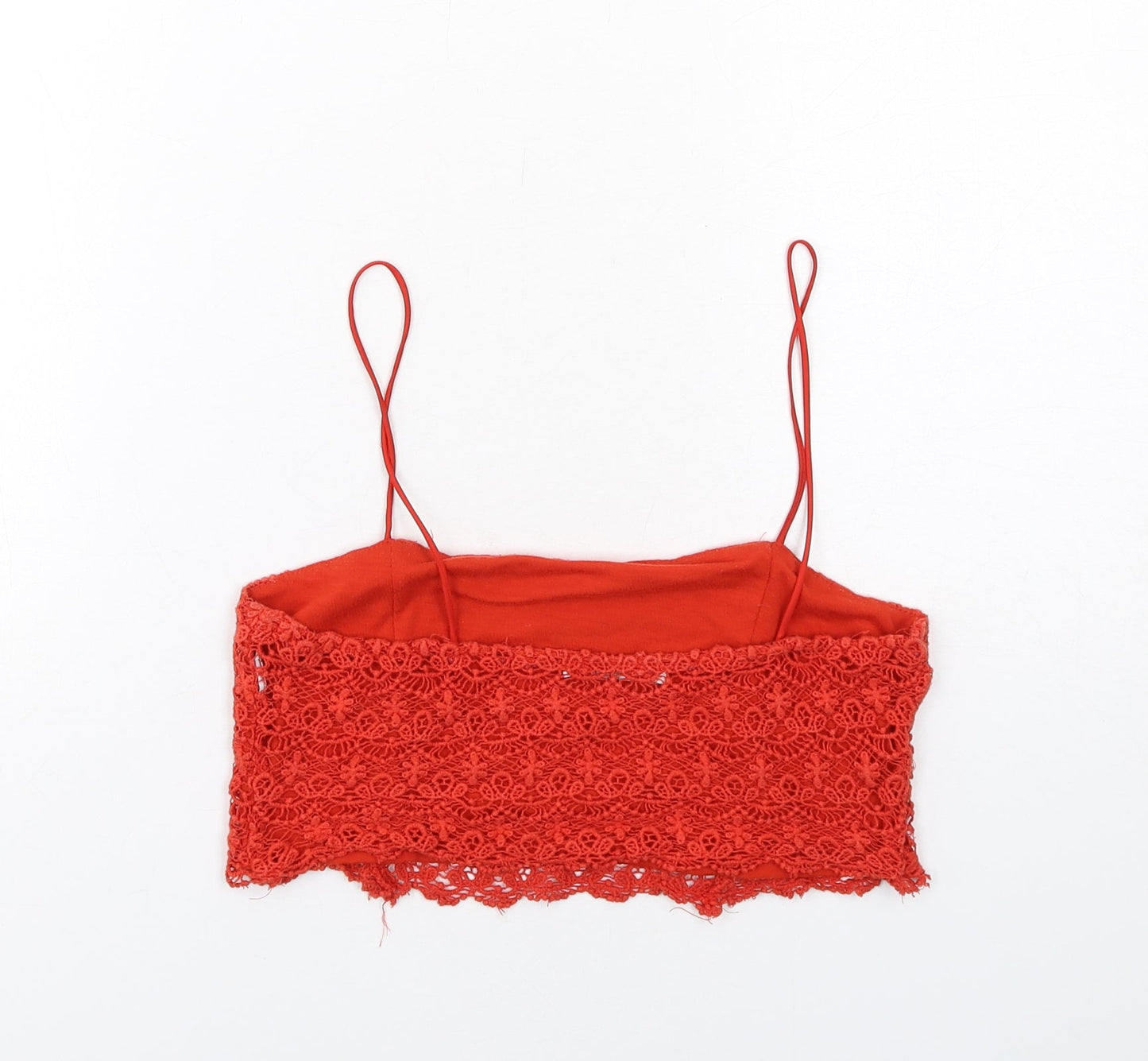 Zara Womens Red Cotton Cropped Tank Size S Square Neck