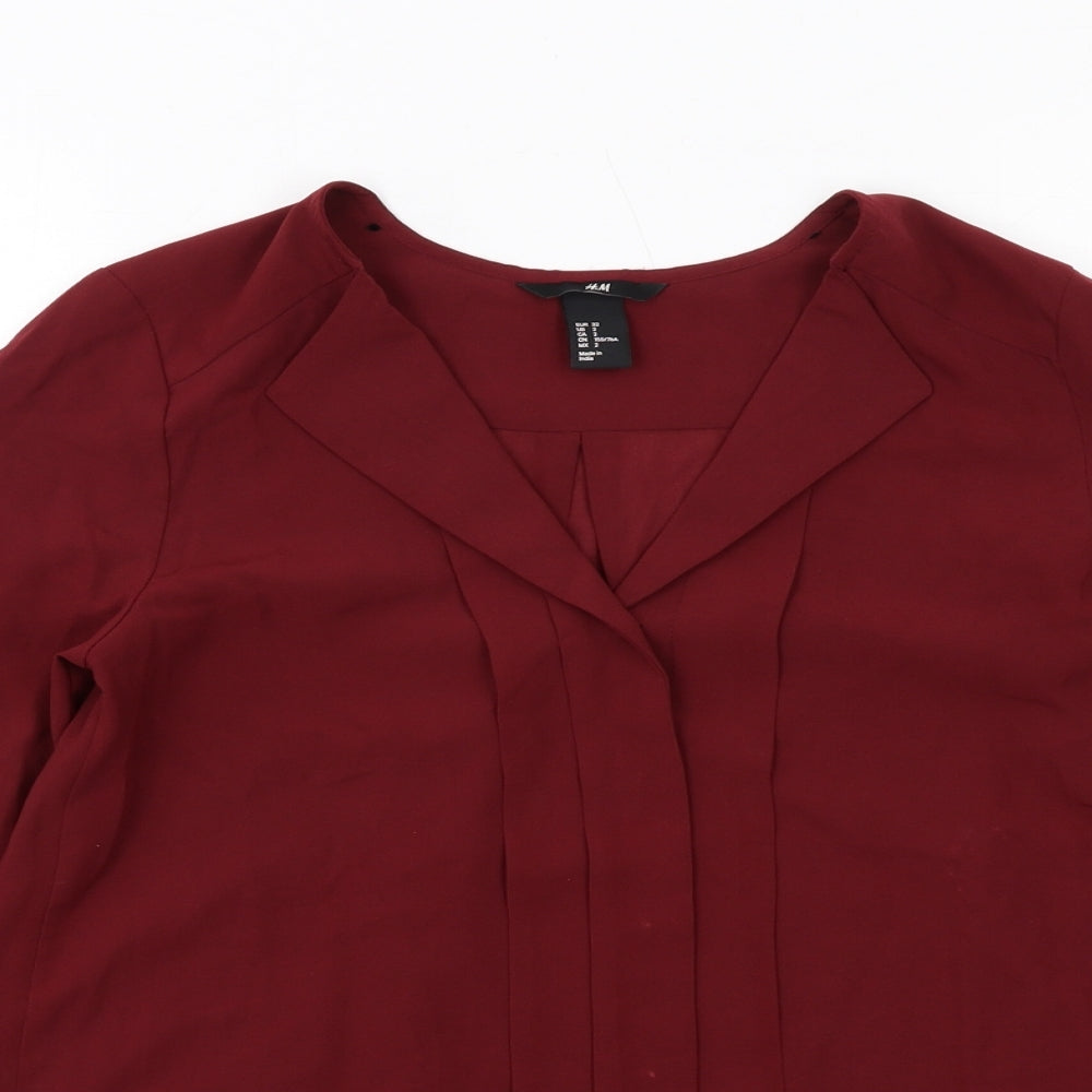 H&M Womens Red Polyester Basic Blouse Size 4 V-Neck