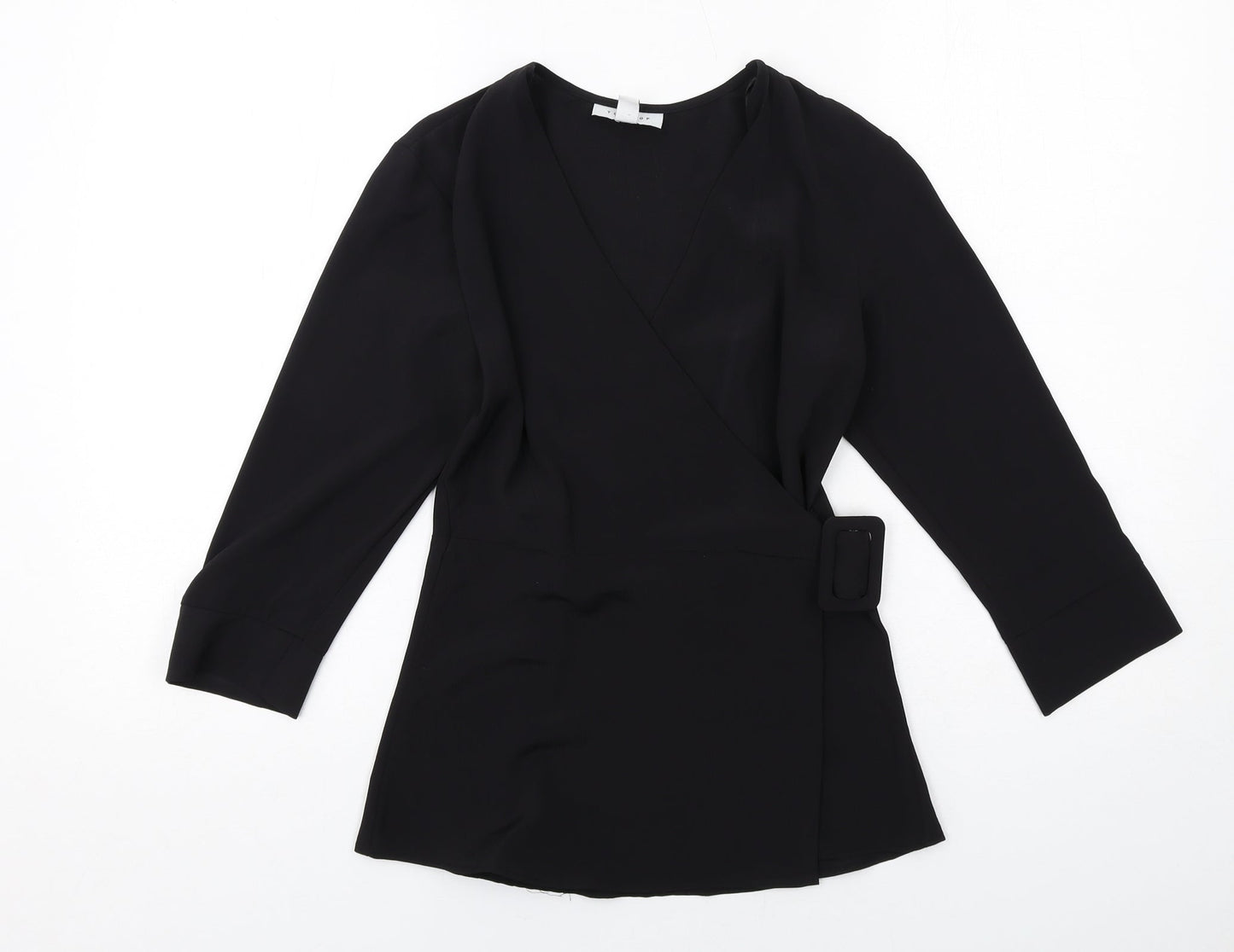 Topshop Womens Black Polyester Basic Blouse Size 6 Round Neck