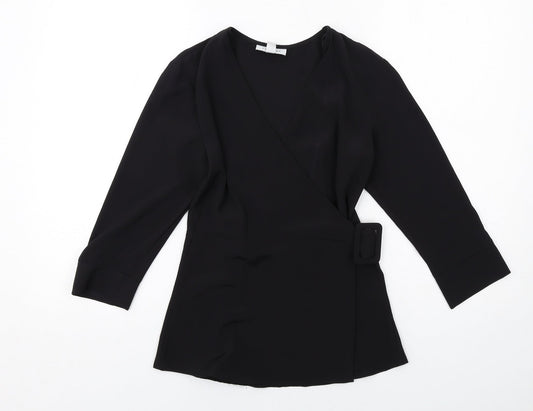 Topshop Womens Black Polyester Basic Blouse Size 6 Round Neck