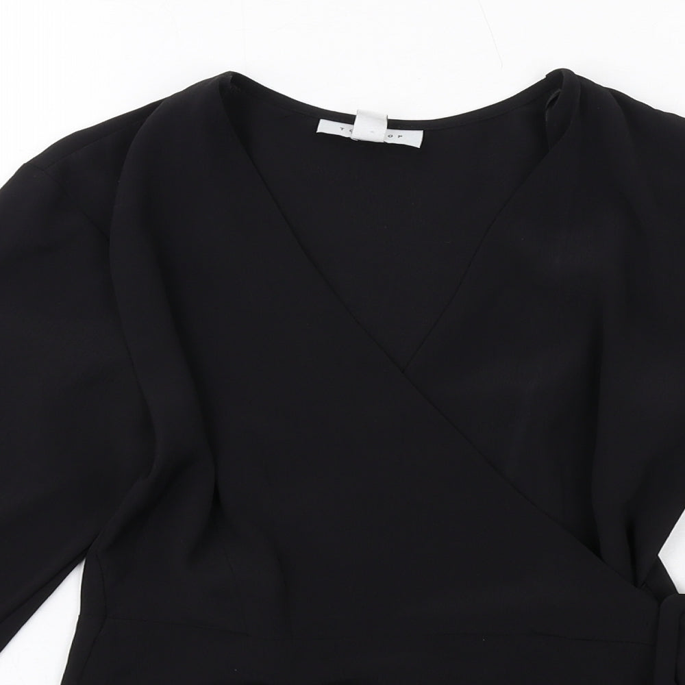Topshop Womens Black Polyester Basic Blouse Size 6 Round Neck