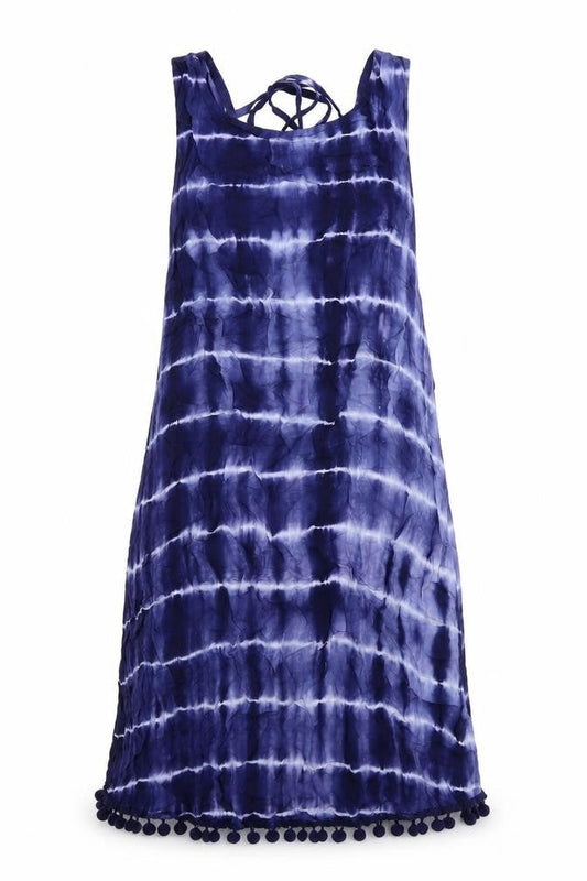 Glamorous Womens Blue Tie Dye Viscose Tank Dress Size XS Round Neck Pullover