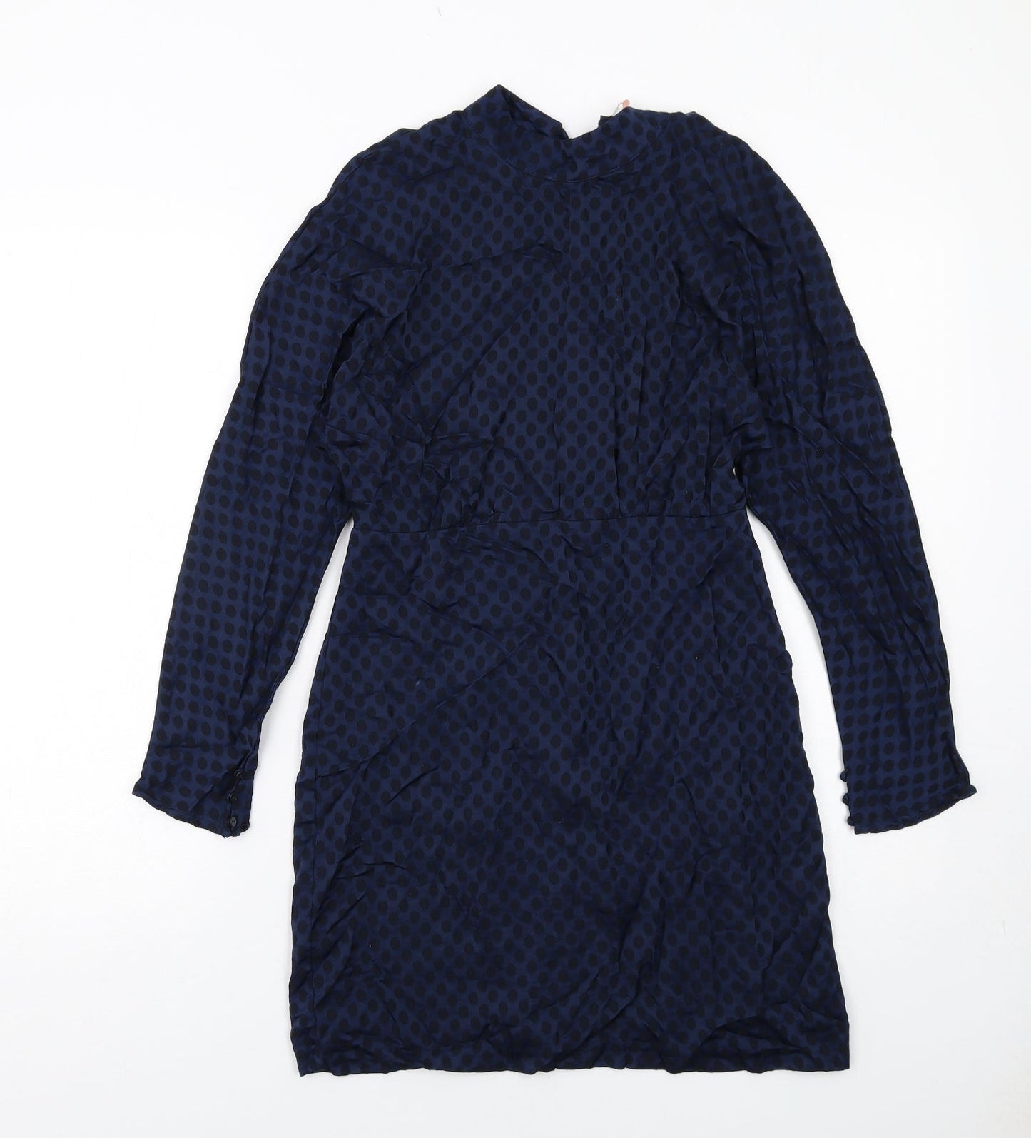 Zara Womens Blue Polka Dot Polyester A-Line Size XS Round Neck Zip