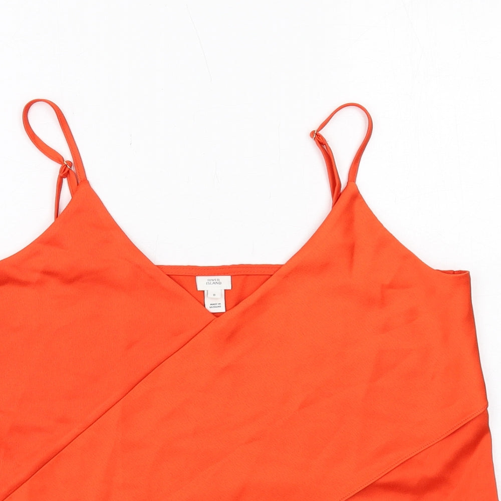 River Island Womens Orange Polyester Basic Tank Size 8 V-Neck