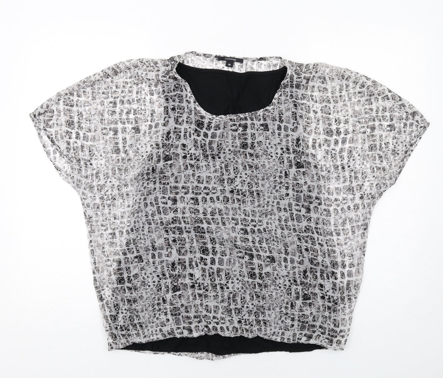 Comma Womens Black Geometric Polyester Basic Blouse Size 12 Round Neck