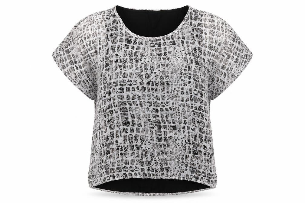 Comma Womens Black Geometric Polyester Basic Blouse Size 12 Round Neck
