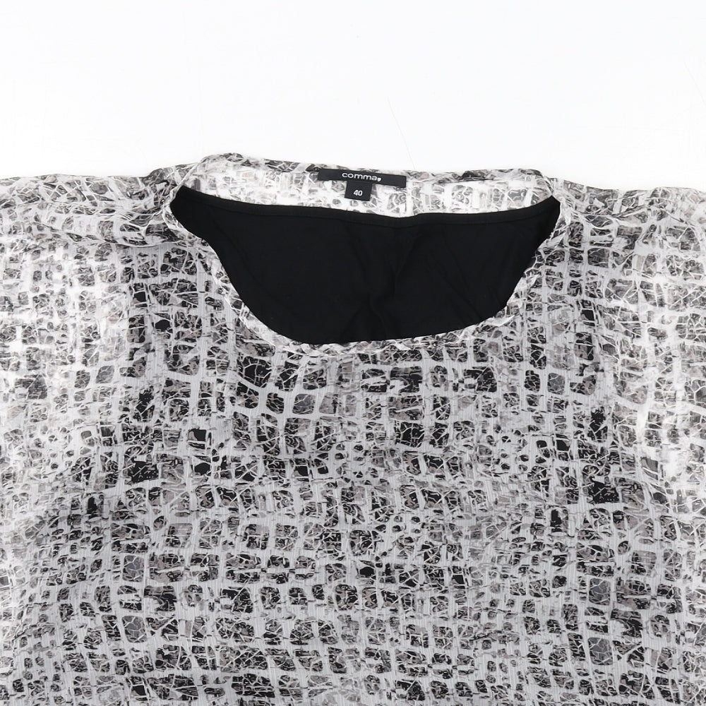 Comma Womens Black Geometric Polyester Basic Blouse Size 12 Round Neck