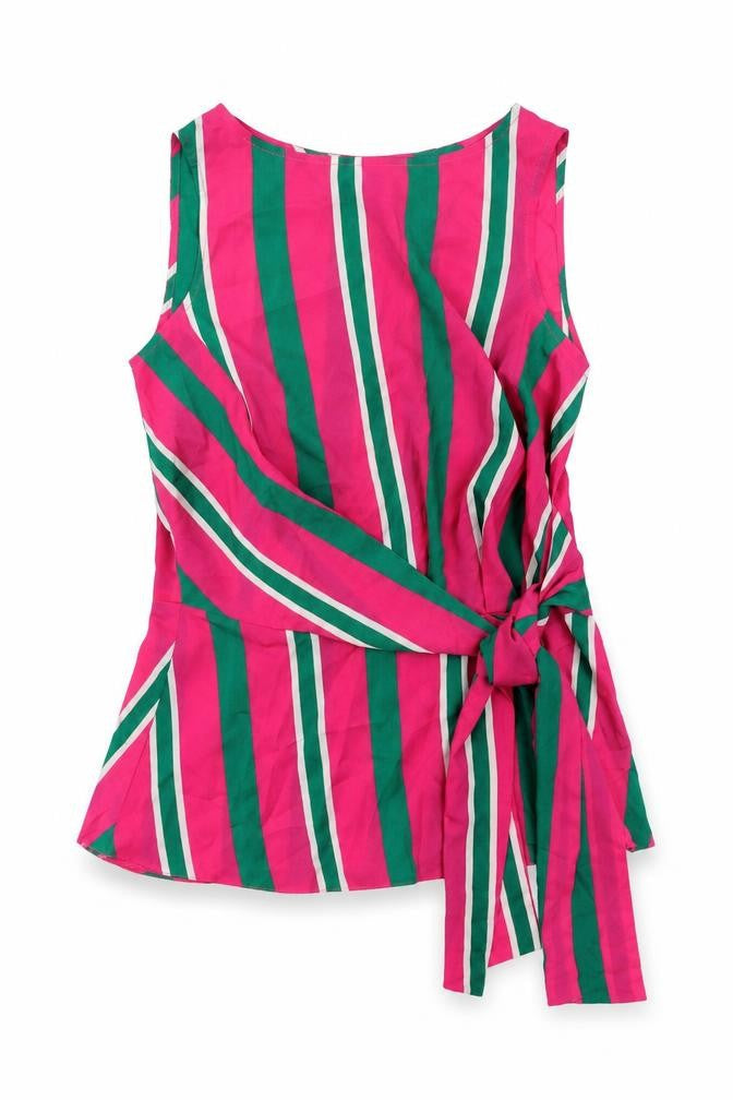 Closet Womens Multicoloured Striped Polyester Basic Tank Size 8 Round Neck