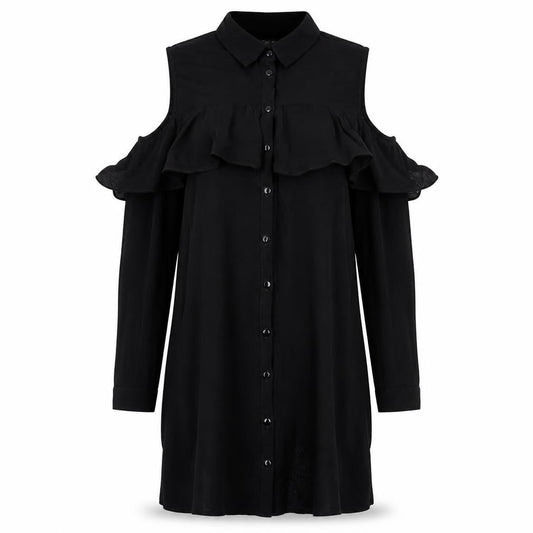 Miss Selfridge Womens Black Viscose Shirt Dress Size 8 Collared Button - Cold shoulder