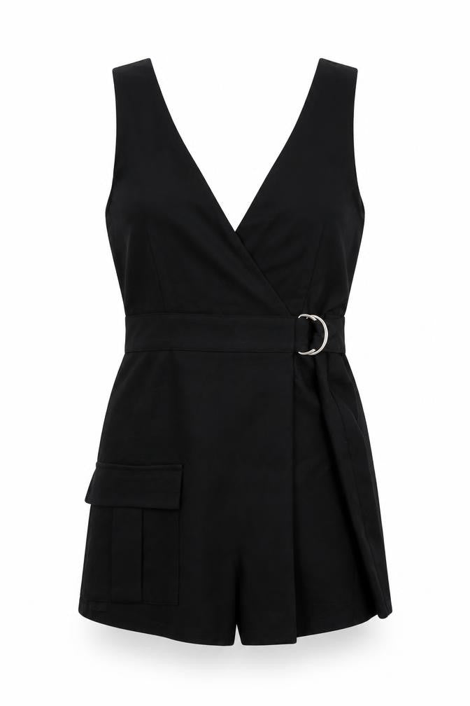 Pull&Bear Womens Black Viscose Playsuit One-Piece Size S Pullover