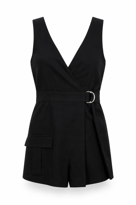 Pull&Bear Womens Black Viscose Playsuit One-Piece Size S Pullover