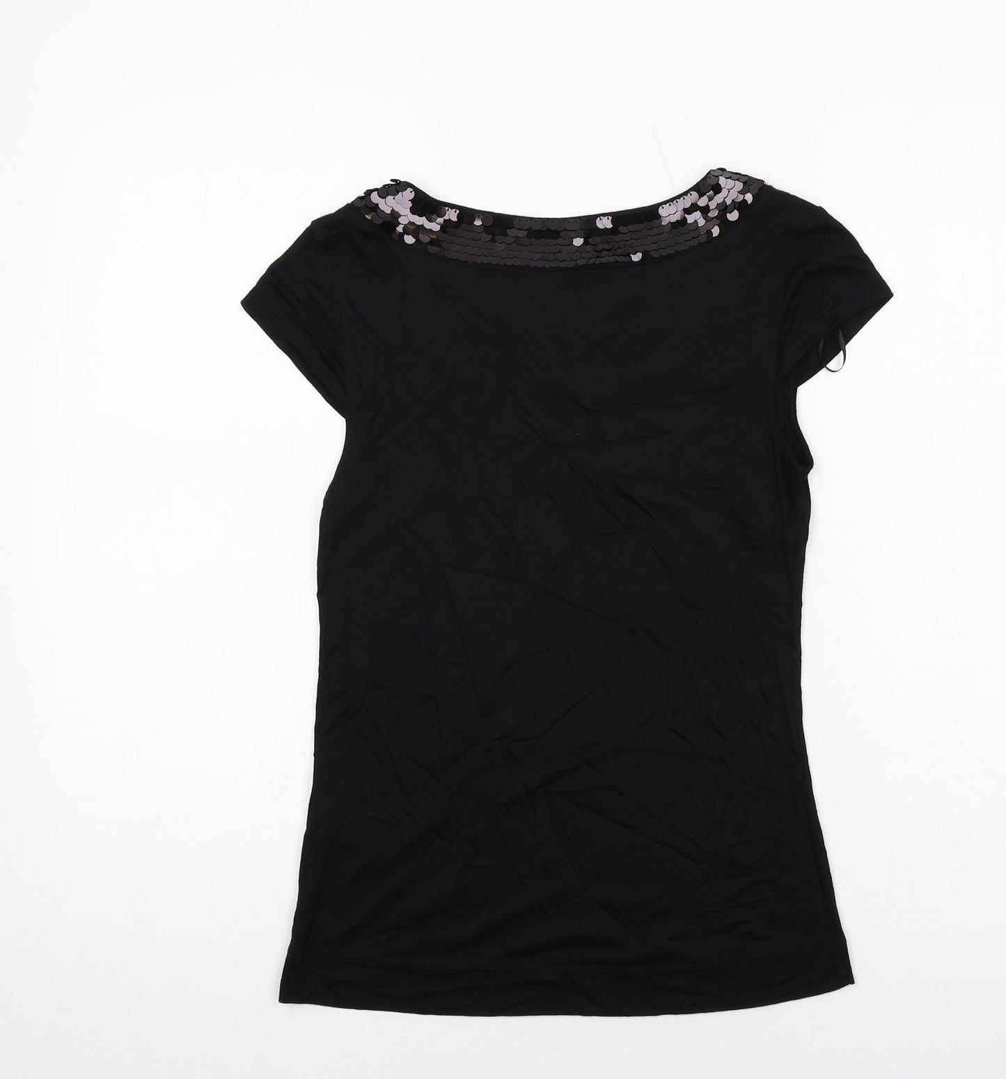 H&M Womens Black Viscose Basic Blouse Size S Round Neck