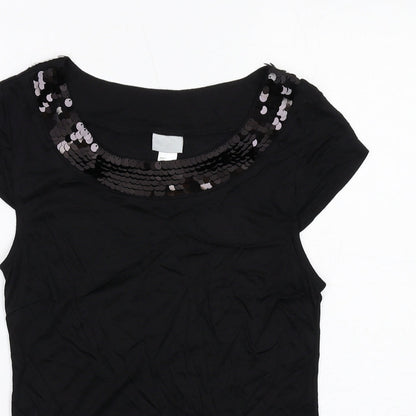 H&M Womens Black Viscose Basic Blouse Size S Round Neck