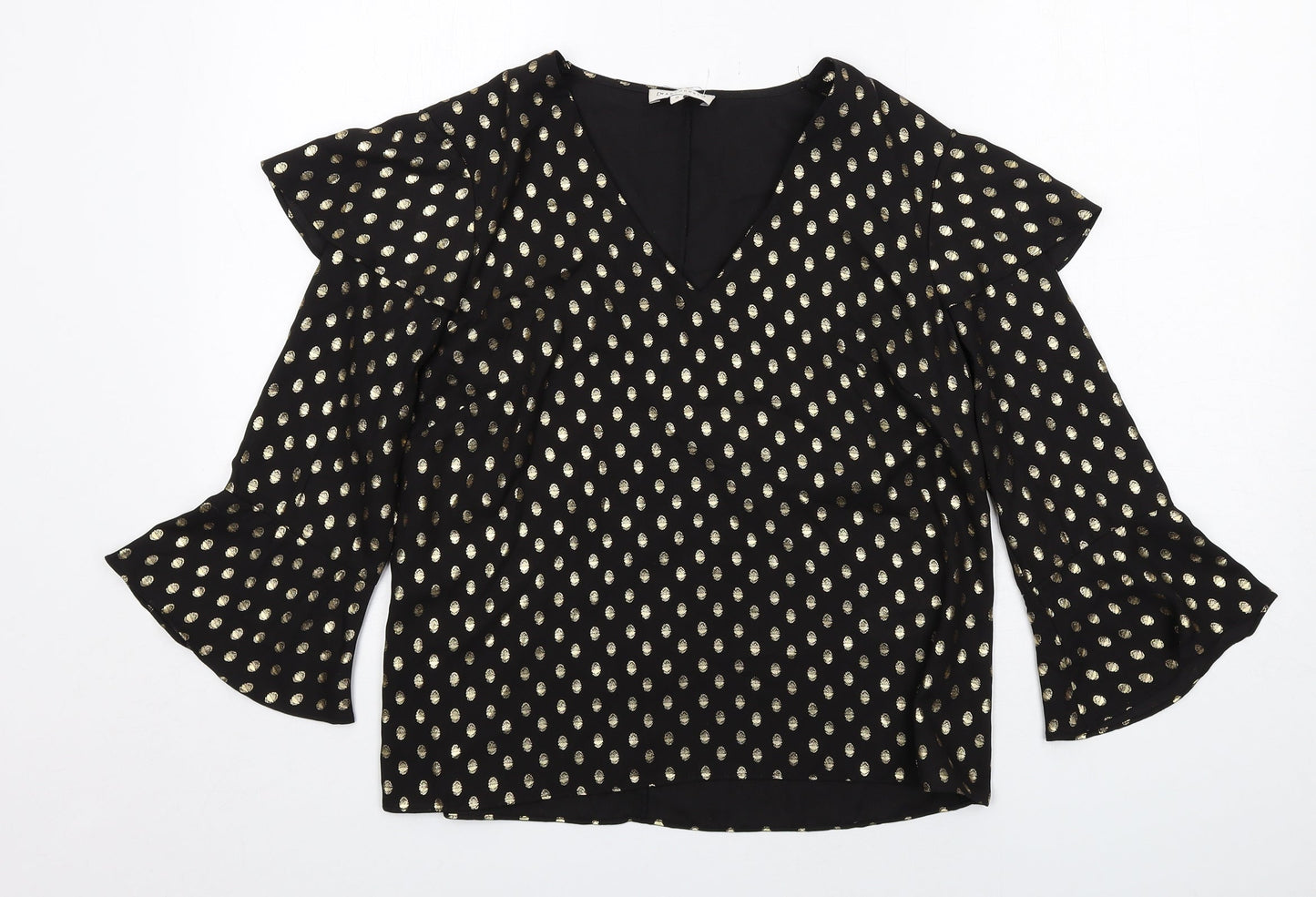 Warehouse Womens Black Polka Dot Polyester Basic Blouse Size 12 V-Neck