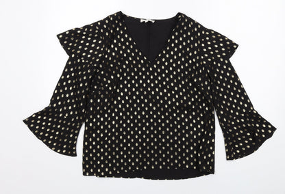 Warehouse Womens Black Polka Dot Polyester Basic Blouse Size 12 V-Neck