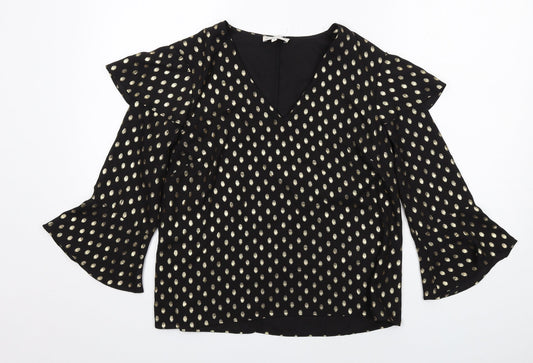 Warehouse Womens Black Polka Dot Polyester Basic Blouse Size 12 V-Neck