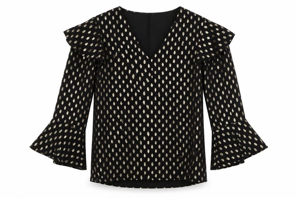 Warehouse Womens Black Polka Dot Polyester Basic Blouse Size 12 V-Neck