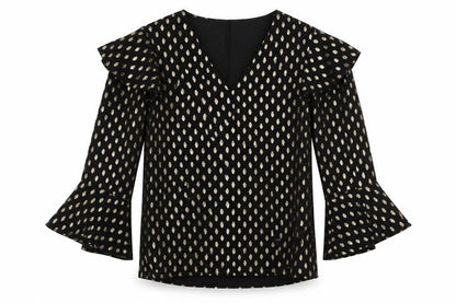 Warehouse Womens Black Polka Dot Polyester Basic Blouse Size 12 V-Neck