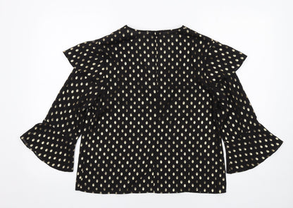 Warehouse Womens Black Polka Dot Polyester Basic Blouse Size 12 V-Neck