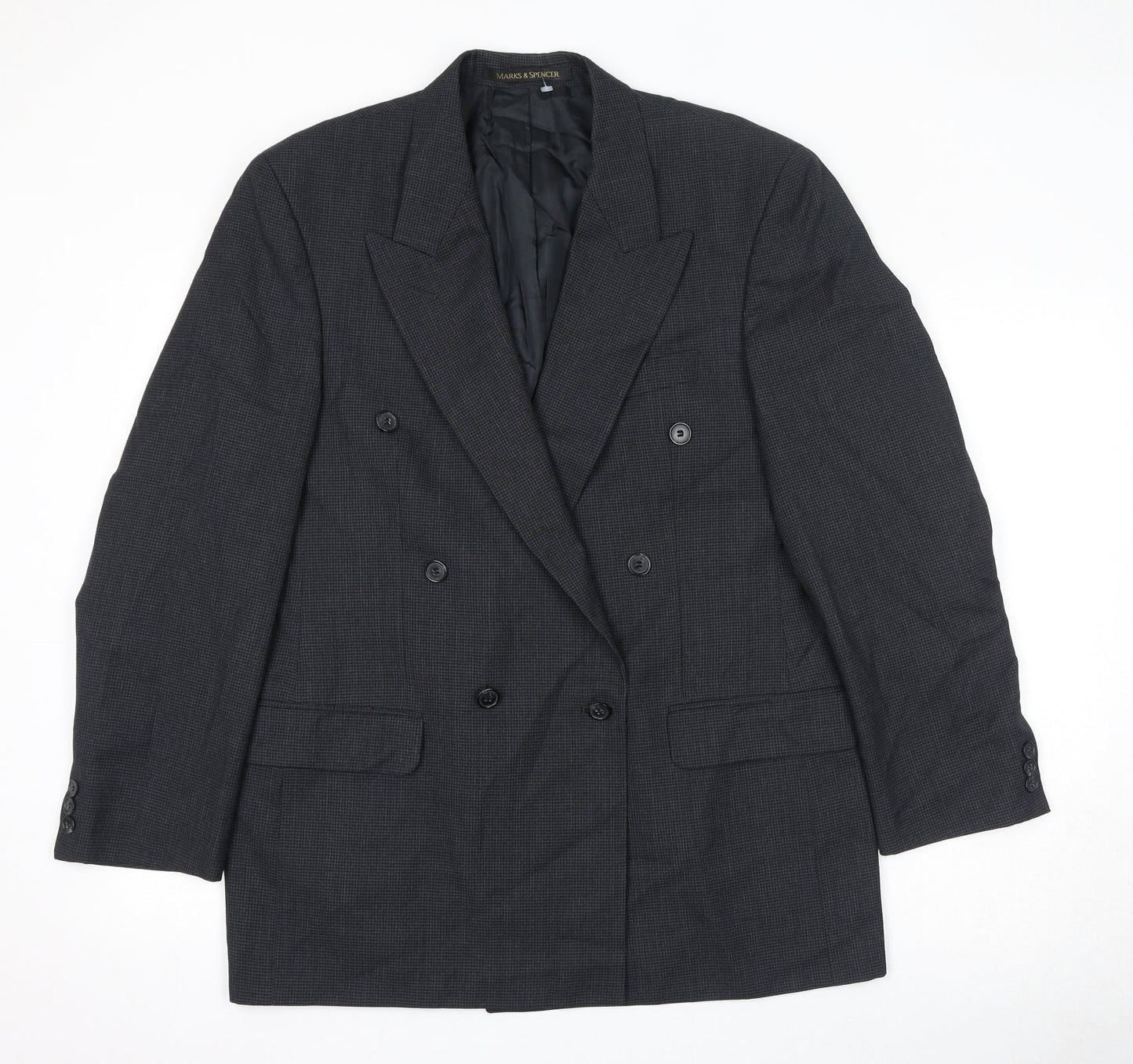 St Michael Mens Black Geometric Polyester Jacket Suit Jacket Size 40 Regular